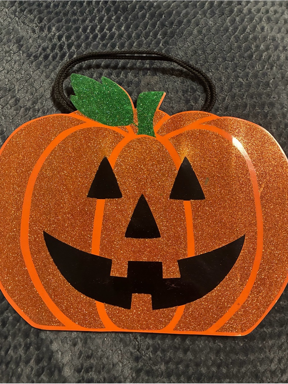 Papyrus Glitter Pumpkin Treat Bag - Orange & Green